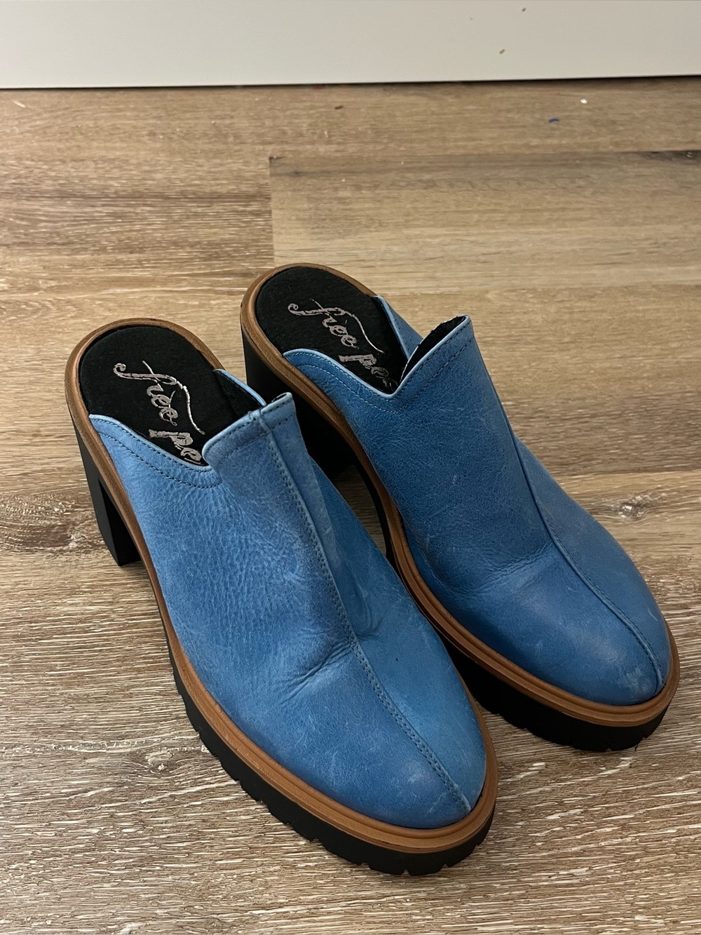 Free People James Mule Blue Chunky Heel